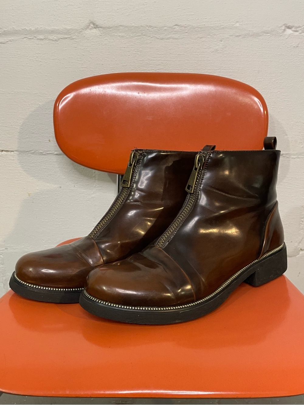 Electric Karma Brown Front-Zip Boots